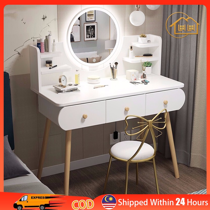 LI Makeup Table Multipurpose Dressing Table with LED Mirror Meja Solek ...
