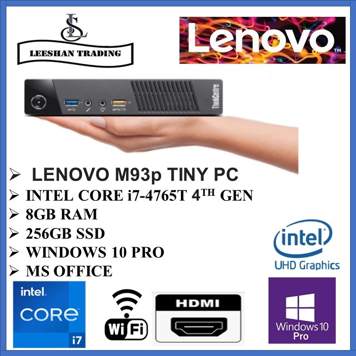 Lenovo ThinkCentre M93P Tiny PC , Intel Core i7-4th Gen / 8GB RAM,/256GB SSD / WINDOWS 10 /MS OFFICE (Refurbished)