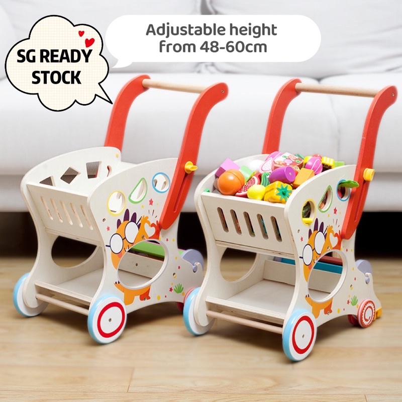 [SG] Wooden Baby Walker Baby Trolley Strollers Shopping Cart Play Toys