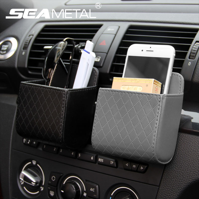 SEAMETAL Car Organizer Box Bag Air Outlet Dashboard Hanging Leather Universal Car Mobile Phone Holder In Automobile Interior Accessories