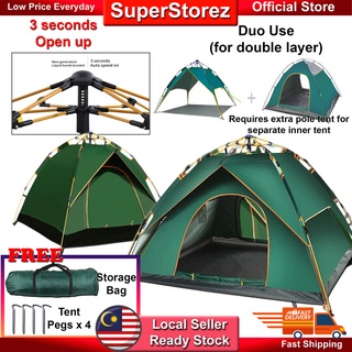 Superstorez Khemah Camping Tent Outdoor Camp Hiking Waterproof 2 Door Light Weight Easy Automatic Pop Up Shopee Singapore