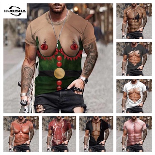 Hip-hop Spoof Chest Hair Muscle Men's Shirt T-shirt 3D Printing Street  Personality Trend Short-sleeved Comfortable O-neck Top