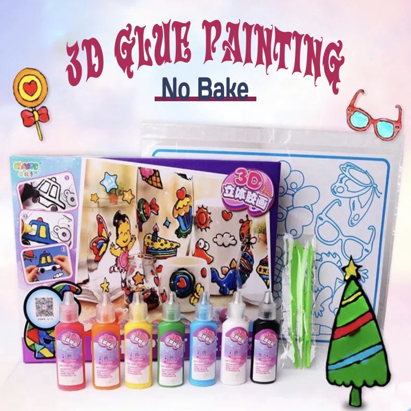 3D DIY Bake Free Glue Painting Handmade 3D Art Painting Coloring Drawing Craft No Bake Creative Toy