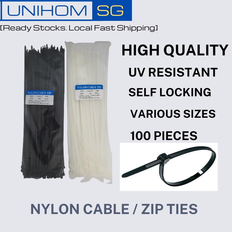 UnihomSG Zip Ties Cable Tie 100pcs Self-Locking Heavy Duty UV Resistant ...