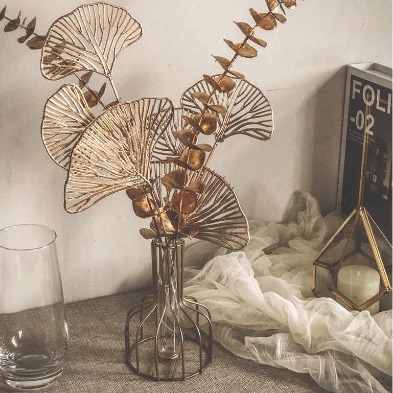 Artificial Retro Gold Fan-shaped Leaf Golden Flower Wedding 
