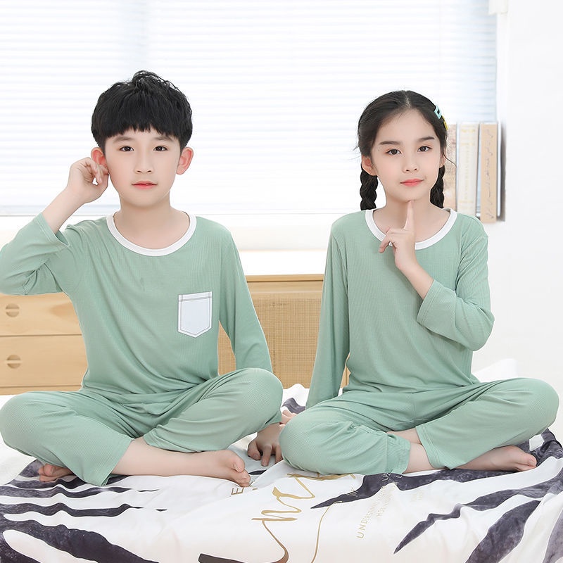 OSEE 1 15 year old kids pajamas boys and girls long sleeved trousers spring summer autumn thin home clothes suit modal korean pyjamas sleepwear for kids round neck plain simple Shopee Singapore