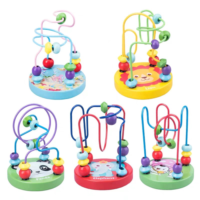 Kids Montessori Educational Math Toys Wooden Circles Bead Wire Maze Roller Coaster Toddler Wooden Toy Children