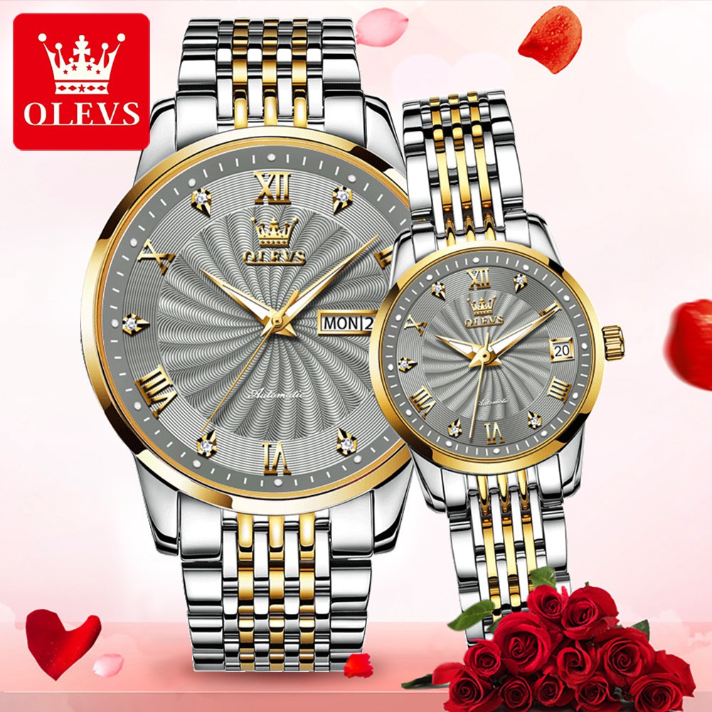 OLEVS couple automatic mechanical watch genuine business stainless steel waterproof luminous calendar fashion casual watch high end men s business