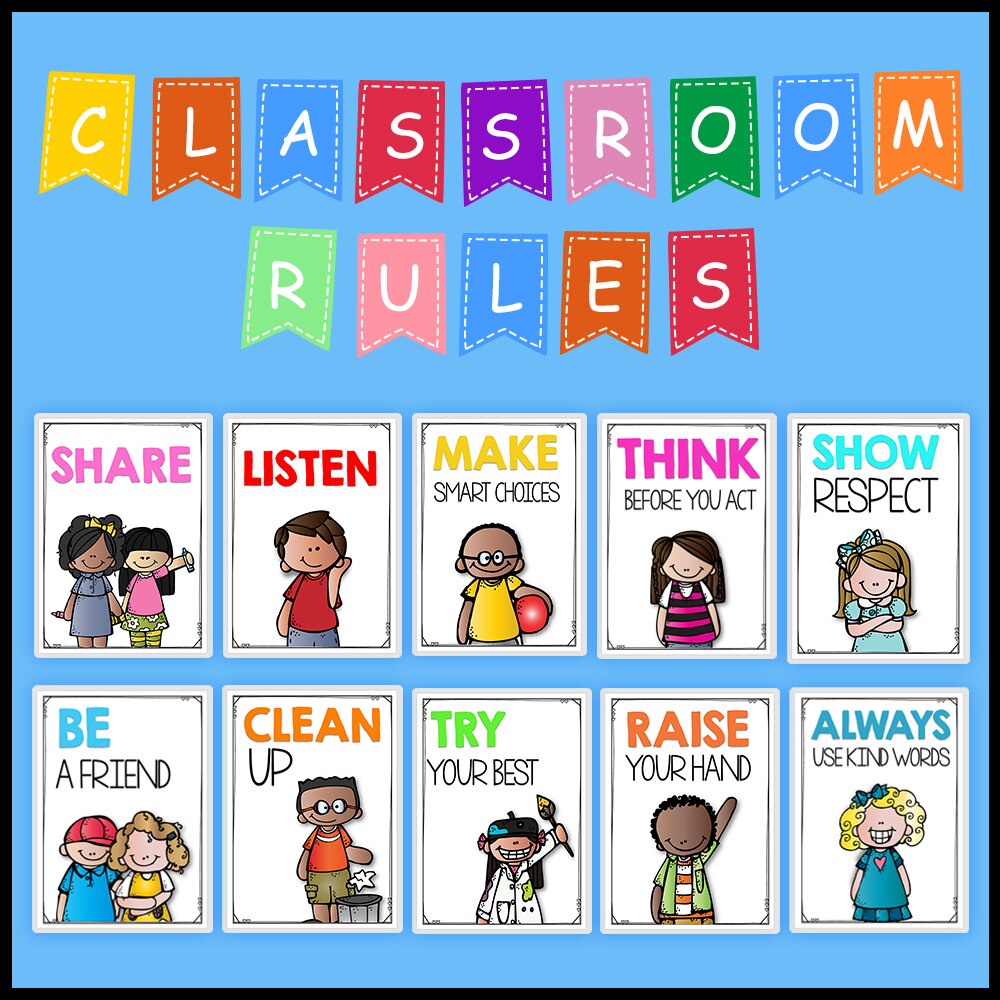 10 Sheets Classroom Rules Classroom Rules Rules A4 Posters Preschool English Learning Habits 0070