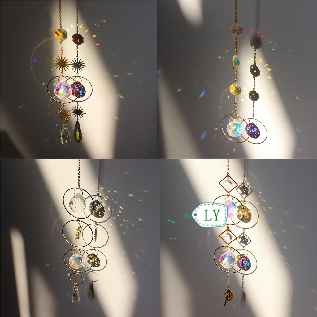 LY 1PC Suncatcher Crystal Rainbow Wind Chime Pendant Hanging Prism Moon Hanging Ornament Garden Home Decor Patio Prism Suncatcher