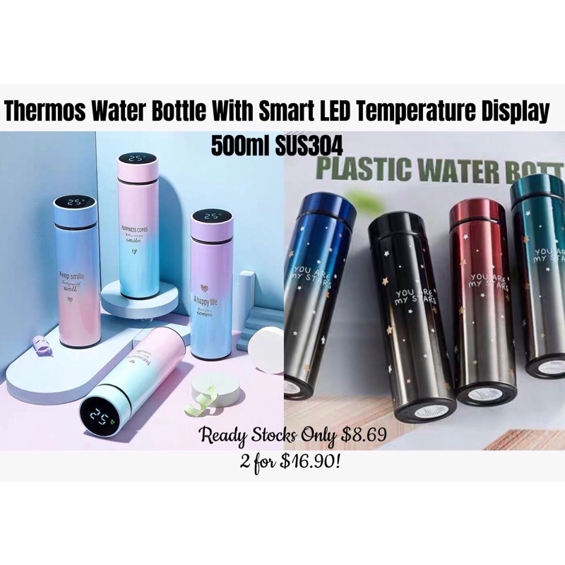 Temperature Display Star Thermos 500ml Insulated Warter Bottle Double