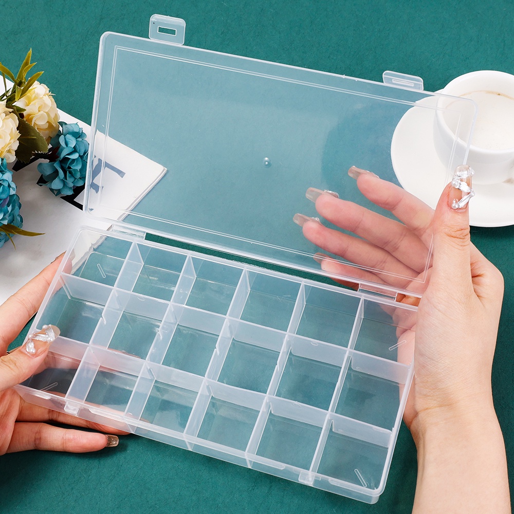 24 Grids Plastic Organizer Box with Adjustable Dividers, Portable ...