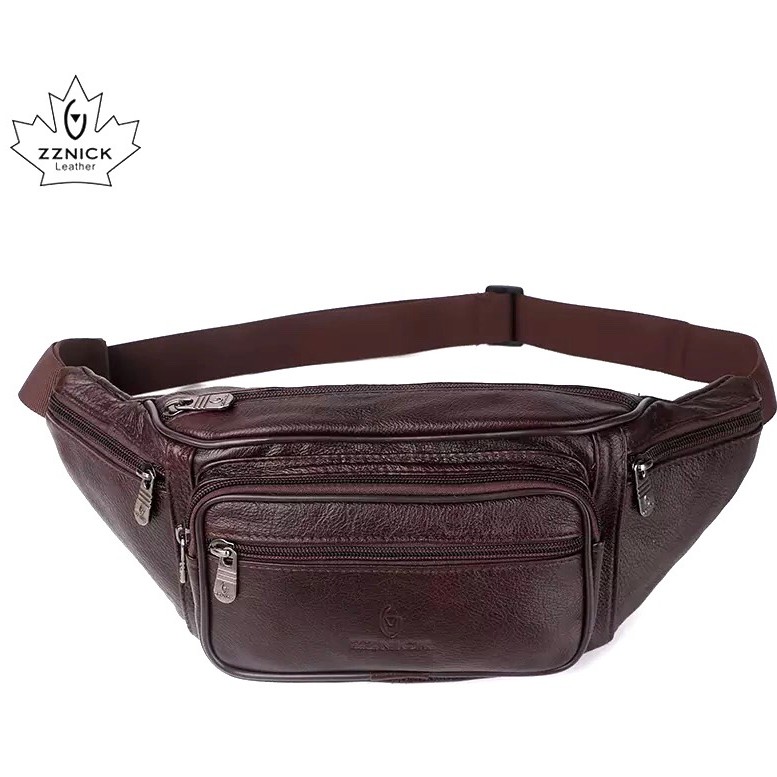 100% Cow Leather Business Men Waist Bag Pouch Bag Chest Bag ZZNICK