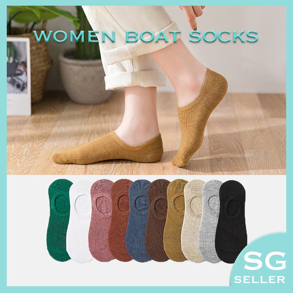 SG Ready Stock] Women Socks Cotton Invisible Boat Socks Ankle