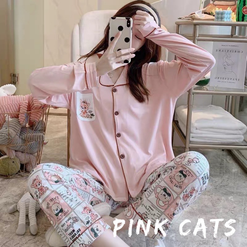 Ready Stock CATS Woman Pyjamas Set from size M to XXL 2 piece woman sleepwear Shopee Singapore