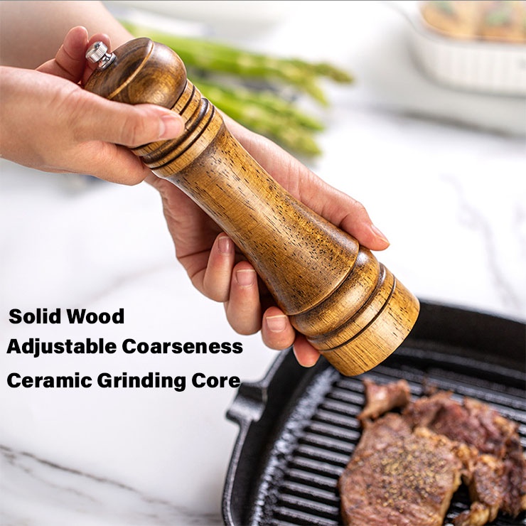 Pepper and Salt Mill, Grinder. Natural Hard Wood. Adjustable. Ceramic ...