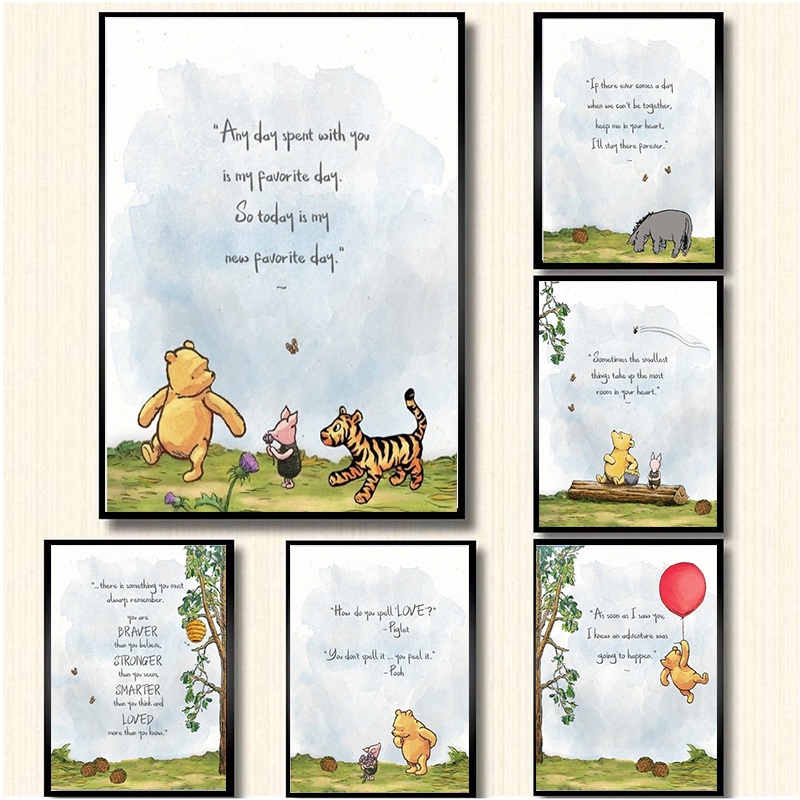Canvas Painting Classic Winnie The Pooh Quotes Wall Art Cartoon Bear Poster & Prints