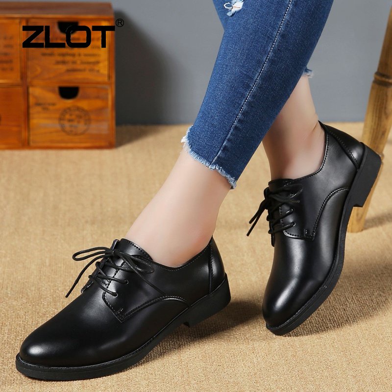 ZLOT Women s Oxford Style Cow Leather Shoes For Women Flat Wedeg Heel Formal Style Shoe Shopee Singapore