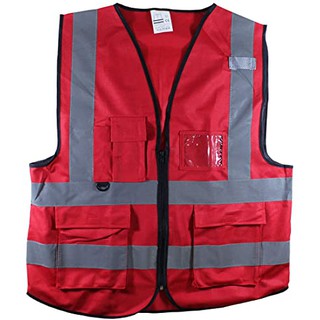 Red safety clearance vest with pockets