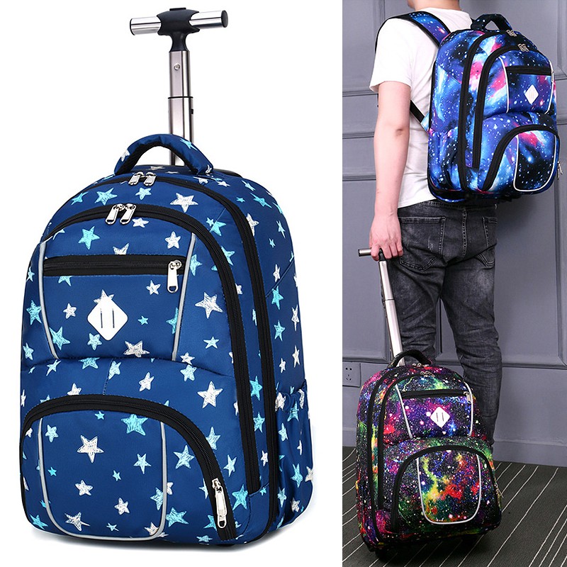 Single Trolley Schoolbag 63.3cm With Wheels Backpack Pulley Roller Dual Use Can Carry Pull Luggage Bag Student Multifunctional Rainproof Travel Men