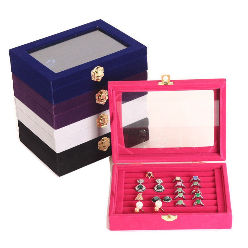 7 Slots Velvet Display Box Ring Organizer Jewelry Tray Storage Showcase ...