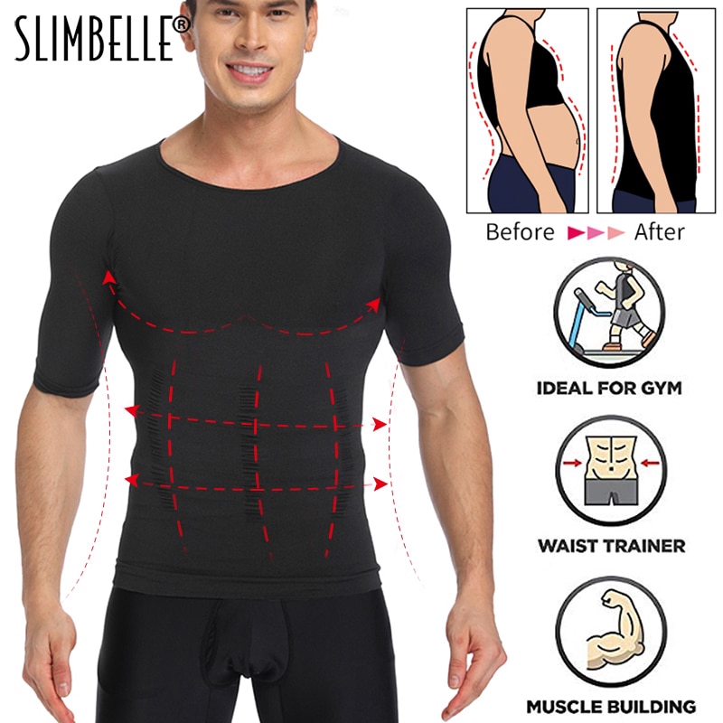 【M-3XL】Men Body Shaper Chest Compression Shirt Hide Gynecomastia Moobs ...