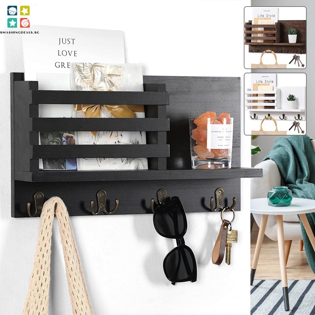 Key Holder for Wall with Shelf Rustic Entryway Mail Organizer Wall ...