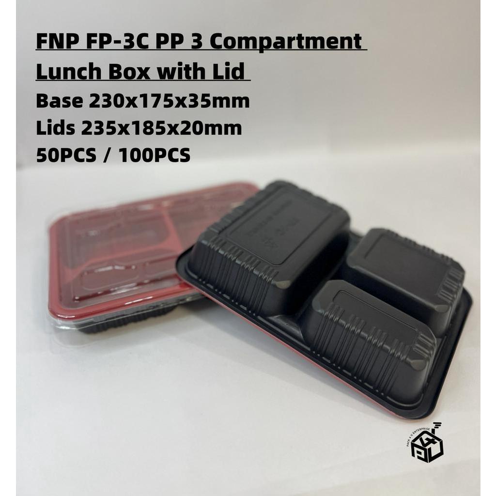 FNP FP-3C PP 3 Compartment Lunch Box with Lid 50pcs/100pcs | Shopee ...