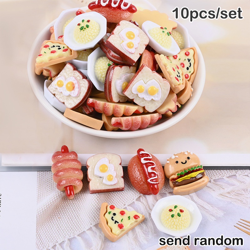 10pcs/set Simulation Food Bread Pizza Resin Flatback DIY Decor ...