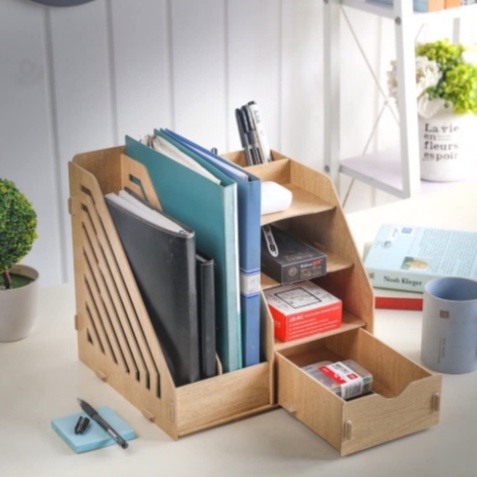 Multi-Functional Wooden Desktop Organiser, DIY Desk Tidy Stationary ...