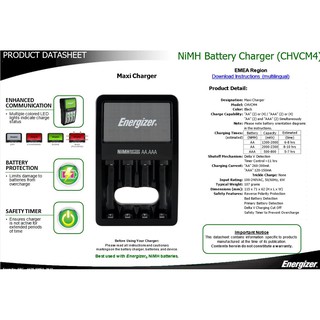 Energizer Rechargeable Batteries & Charger CHVCM4 Recharge Maxi Charger ...
