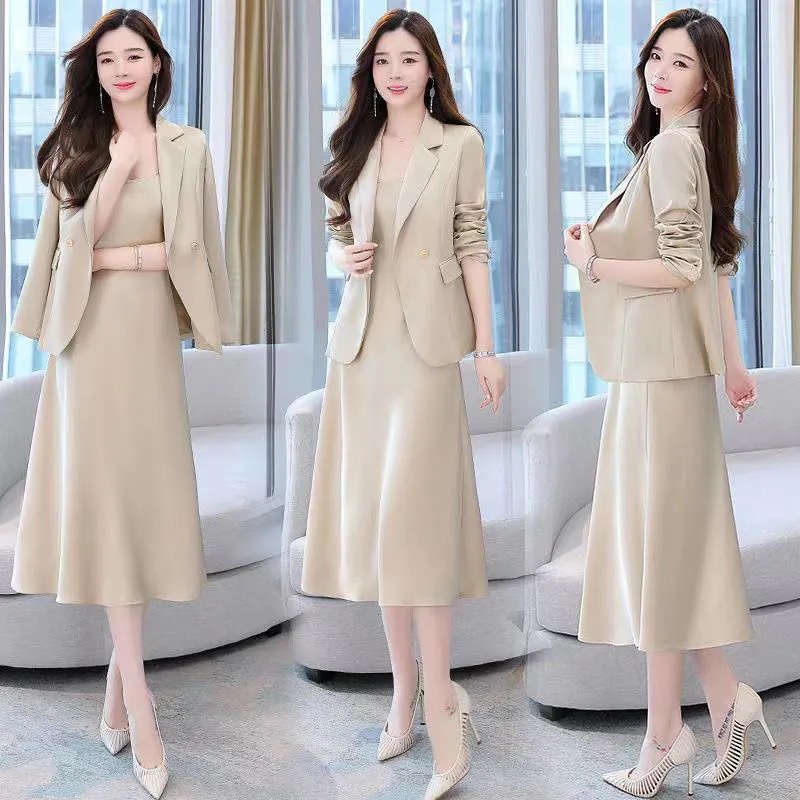 2PCS [ Blazer + Dress ] Fashion Suit Plus Size Loose Set Blazer