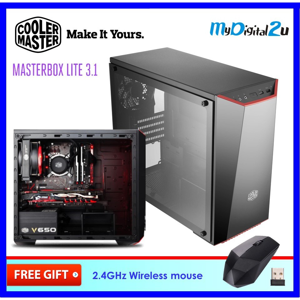 Cooler Master MasterBox Lite 3.1 TG mATX Case with Dark Mirror Front Panel,  Tempered Glass Side Panel Customizable Trim Colors 