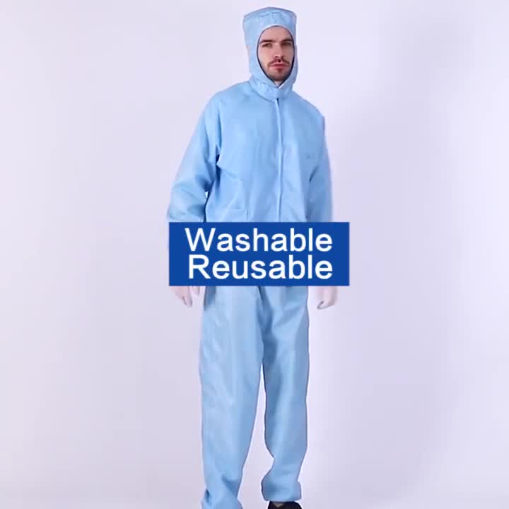 Cleanroom Suit 2 in 1 Jacket and Pants Ppe Protective Suit Washable ...
