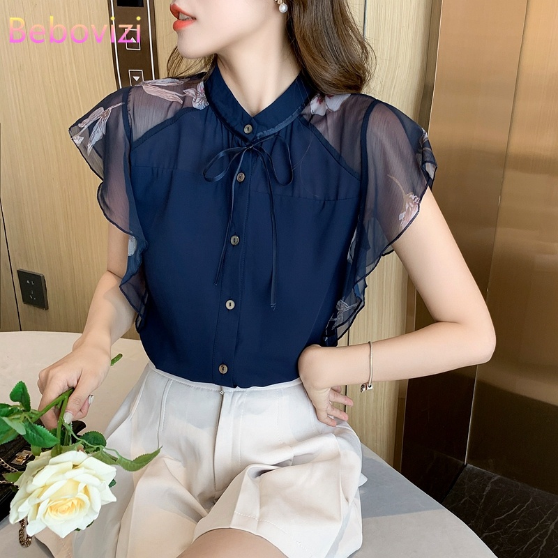 Casual Chiffon Shirt Women's Short Sleeve 2022 Summer New Fashion Blouse Top Clothing