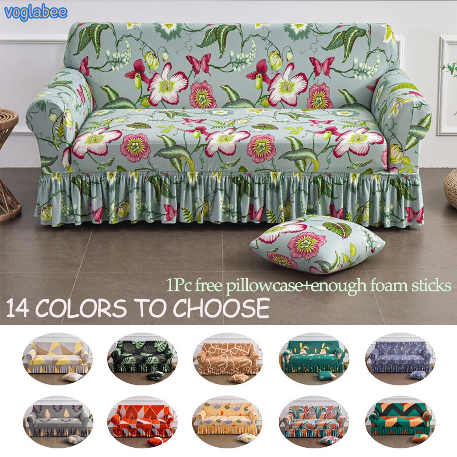 1/2/3/4 Seater Corner Sofa Cover With Skirt Elastic Floral All ...