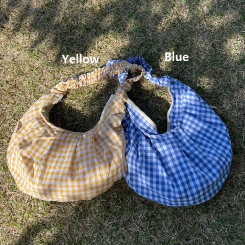 Gingham Checkered String Shoulder Bag Blue/Yellow K-Fashion | Shopee ...