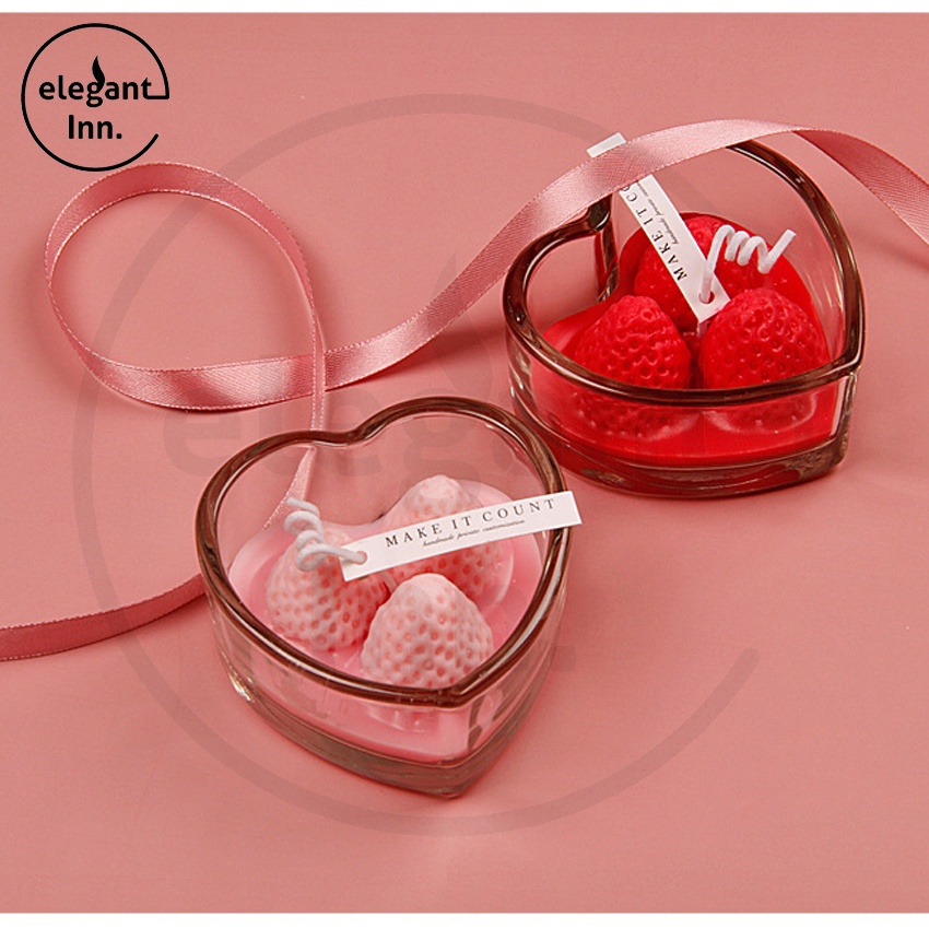 [SG Seller] Valentine Gift Heart Strawberry Scented Candle Handmade Gift with Box Packaging Christmas