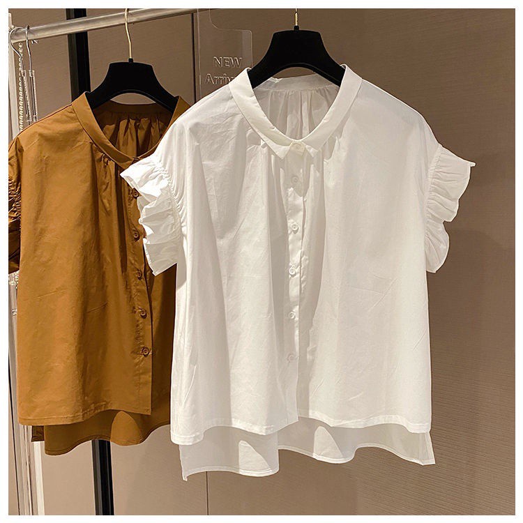 Women Blouse Loose Fungus Cuff Short Sleeve Tops French Casual Style Clothing