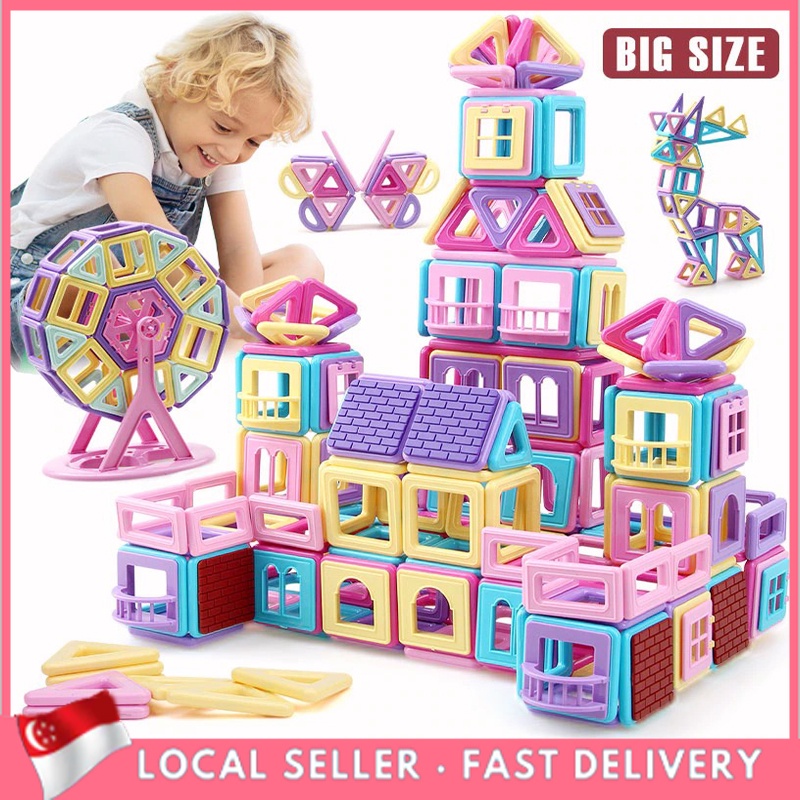 SG Stock 162pcs 3D Magnetic Tiles Kids Inteligent Building Block Set DIY Assembling Educational Toys
