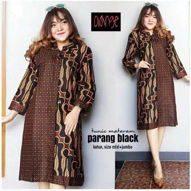 Tunic Mataram Parang Black / Tunik Batik Jumbo / Batik Big Size Uniform ...