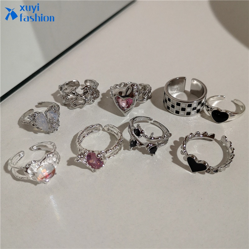 Elegant Gemstone Ring Set Heart Butterfly Opal Gold Silver Rings for Women Accessories Jewelry