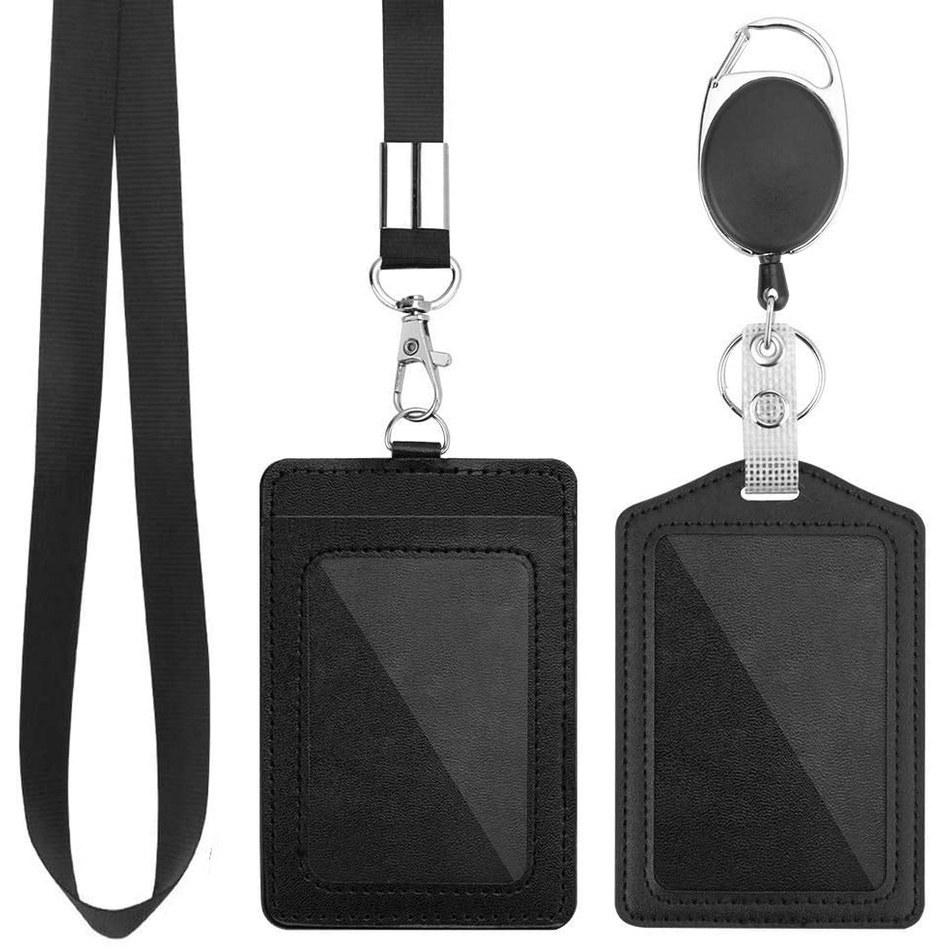 2 Pack Badge Holders, Vertical PU Leather ID Card Holder with ...