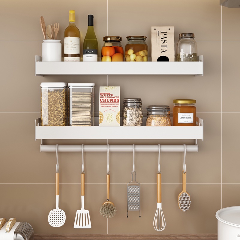 KAKUGU White Kitchen seasoning rack wall-mounted shelf aluminum kitchen ...
