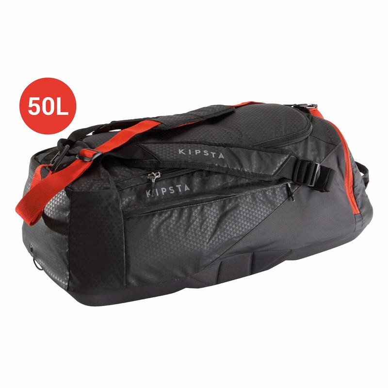 NEW DECATHLON KIPSTA AWAY 50 LITRES SPORTS BAG BLACK RED