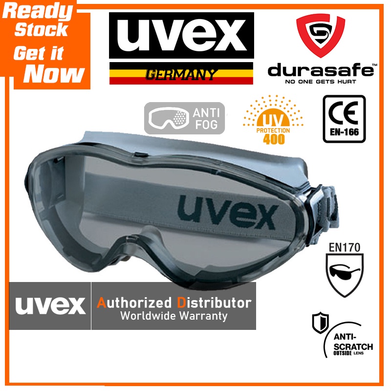 UVEX 9302286 Ultrasonic Wide Vision Safety Goggle Grey Frame Grey Supravision HCAF Len Shopee