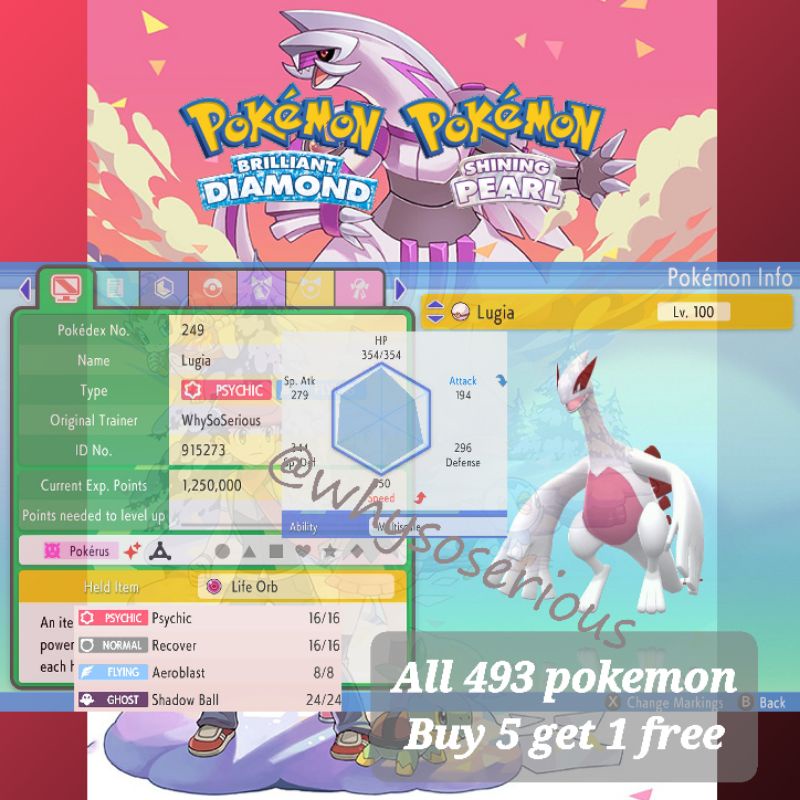 Pokemon Brilliant Diamond And Shining Pearl Shiny Lugia Battle Ready Digital Code Shopee