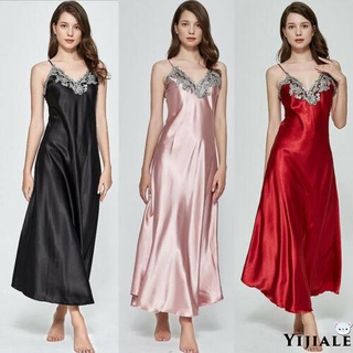 Sexy Sleep Dress Satin Sleepwear Silk Nightgown Women Nightdress Sexy  Lingerie