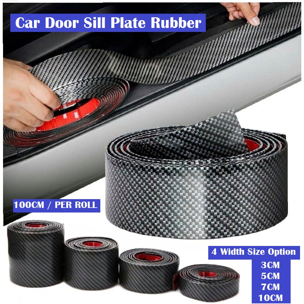 Car Door Protector Rubber Side Step Sill Plate Strip Sticker Carbon ...