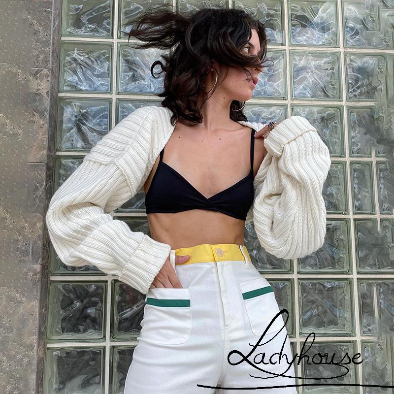 LD-Women Ultra-short Knitted Sweater Coat,  Sexy Style Simple Solid Color Loose Version Clothing